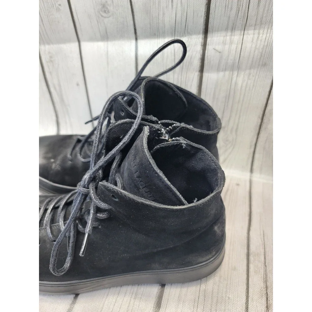 Karl Lagerfeld Men's 10.5 Black Nubuck Leather Sneakers High Top Zip Up LF8A4037